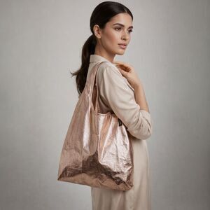 BAGGU Standard Reusable Tote Bag Rose Gold Metallic NWT Ripstop Nylon Shopper